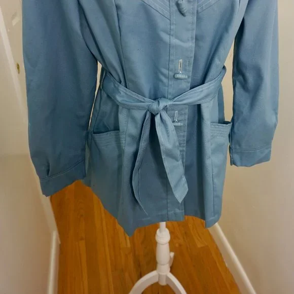 💜 VINTAGE Light Blue Hooded Long Sleeve Jacket/Coat - Picture 12 of 15